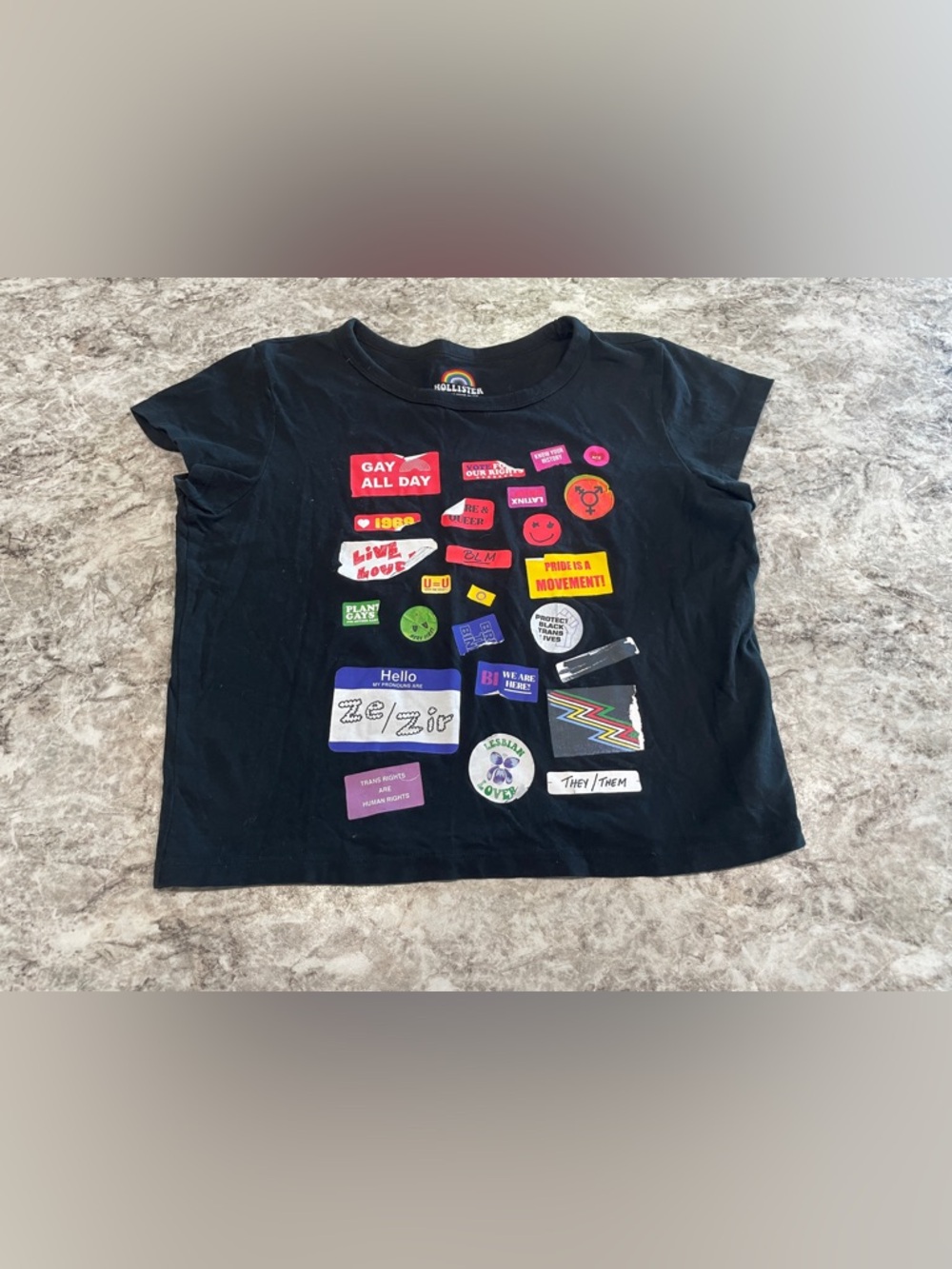 Hollister Wear it with Pride Black Crop Tee size medium